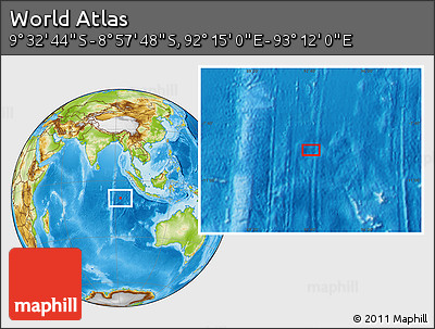 Physical Location Map of the Area around 9° 15' 16" S, 92° 43' 29" E