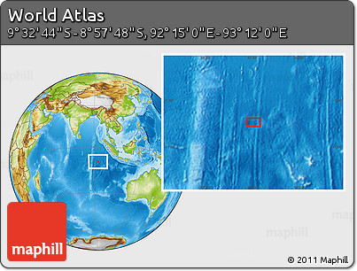 Physical Location Map of the Area around 9° 15' 16" S, 92° 43' 29" E