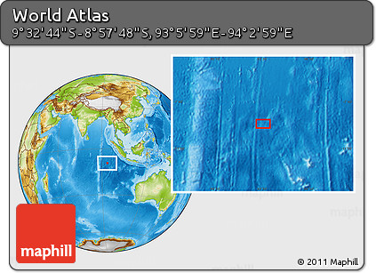 Physical Location Map of the Area around 9° 15' 16" S, 93° 34' 29" E