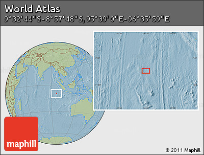Savanna Style Location Map of the Area around 9° 15' 16" S, 96° 7' 30" E, hill shading