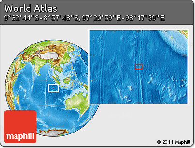 Physical Location Map of the Area around 9° 15' 16" S, 97° 49' 29" E