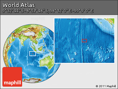 Physical Location Map of the Area around 9° 15' 16" S, 98° 40' 30" E