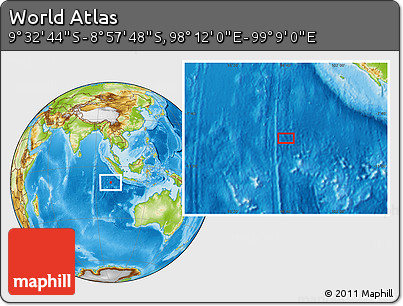 Physical Location Map of the Area around 9° 15' 16" S, 98° 40' 30" E