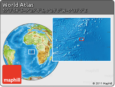 Physical Location Map of the Area around 9° 46' 31" S, 0° 4' 30" E