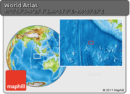 Physical Location Map of the Area around 9° 46' 31" S, 100° 22' 30" E