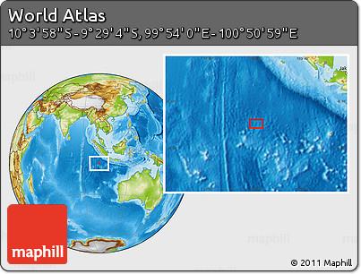 Physical Location Map of the Area around 9° 46' 31" S, 100° 22' 30" E