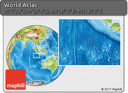 Physical Location Map of the Area around 9° 46' 31" S, 101° 13' 29" E