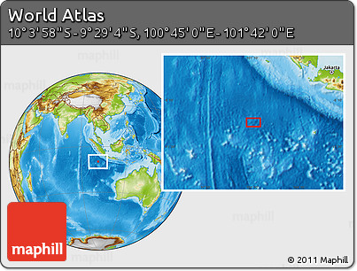 Physical Location Map of the Area around 9° 46' 31" S, 101° 13' 29" E
