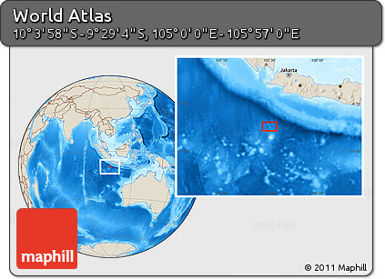 Shaded Relief Location Map of the Area around 9° 46' 31" S, 105° 28' 29" E