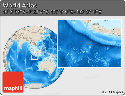 Shaded Relief Location Map of the Area around 9° 46' 31" S, 105° 28' 29" E