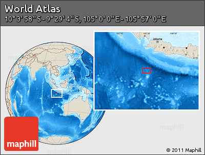 Shaded Relief Location Map of the Area around 9° 46' 31" S, 105° 28' 29" E