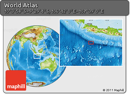 Physical Location Map of the Area around 9° 46' 31" S, 107° 10' 30" E
