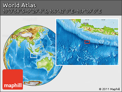 Physical Location Map of the Area around 9° 46' 31" S, 107° 10' 30" E
