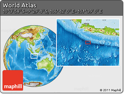 Physical Location Map of the Area around 9° 46' 31" S, 107° 10' 30" E