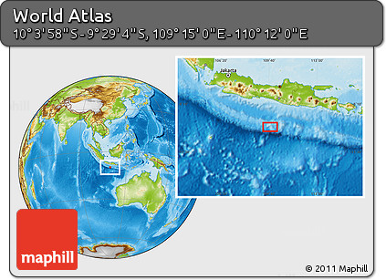 Physical Location Map of the Area around 9° 46' 31" S, 109° 43' 29" E