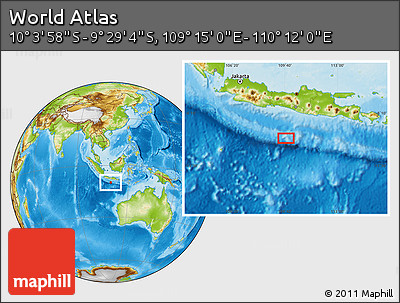 Physical Location Map of the Area around 9° 46' 31" S, 109° 43' 29" E