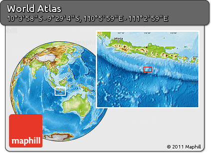 Physical Location Map of the Area around 9° 46' 31" S, 110° 34' 29" E