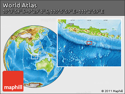 Physical Location Map of the Area around 9° 46' 31" S, 110° 34' 29" E