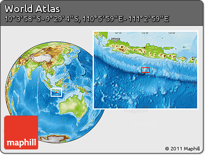 Physical Location Map of the Area around 9° 46' 31" S, 110° 34' 29" E