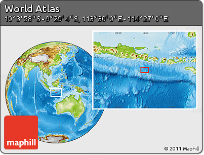 Physical Location Map of the Area around 9° 46' 31" S, 113° 58' 29" E