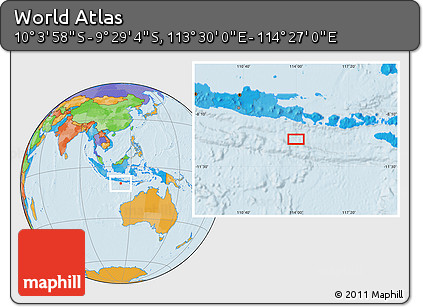 Political Location Map of the Area around 9° 46' 31" S, 113° 58' 29" E