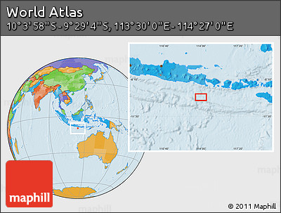 Political Location Map of the Area around 9° 46' 31" S, 113° 58' 29" E