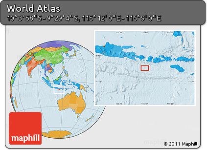 Political Location Map of the Area around 9° 46' 31" S, 115° 40' 30" E
