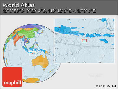 Political Location Map of the Area around 9° 46' 31" S, 115° 40' 30" E