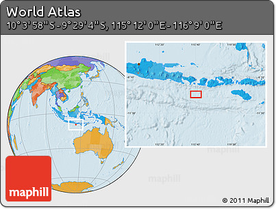 Political Location Map of the Area around 9° 46' 31" S, 115° 40' 30" E