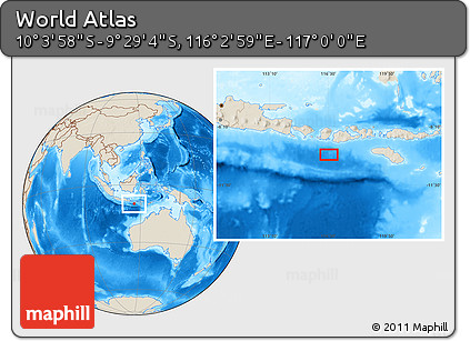 Shaded Relief Location Map of the Area around 9° 46' 31" S, 116° 31' 30" E
