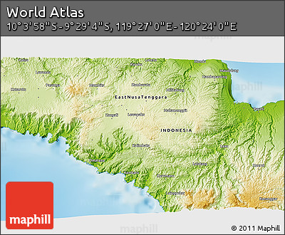 Physical 3D Map of the Area around 9° 46' 31" S, 119° 55' 30" E