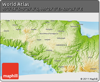 Physical 3D Map of the Area around 9° 46' 31" S, 119° 55' 30" E