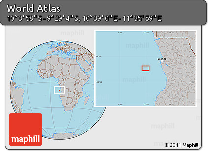 Gray Location Map of the Area around 9° 46' 31" S, 11° 7' 30" E