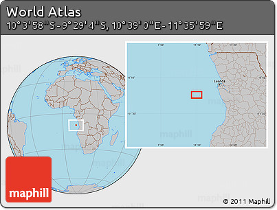 Gray Location Map of the Area around 9° 46' 31" S, 11° 7' 30" E
