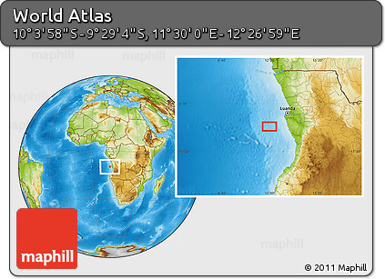 Physical Location Map of the Area around 9° 46' 31" S, 11° 58' 29" E