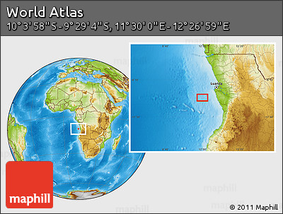 Physical Location Map of the Area around 9° 46' 31" S, 11° 58' 29" E