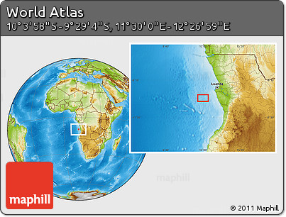 Physical Location Map of the Area around 9° 46' 31" S, 11° 58' 29" E