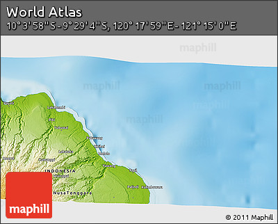 Physical 3D Map of the Area around 9° 46' 31" S, 120° 46' 30" E