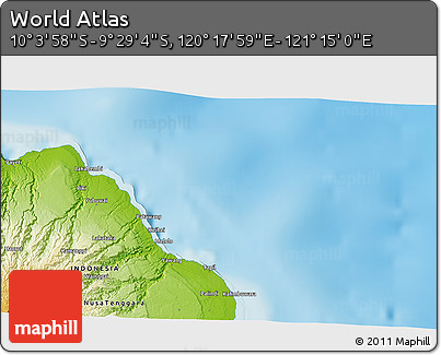 Physical 3D Map of the Area around 9° 46' 31" S, 120° 46' 30" E