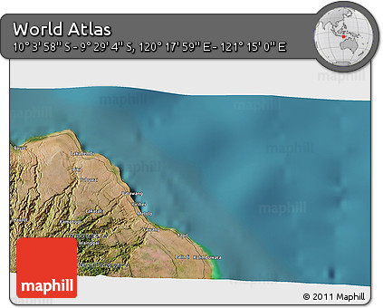 Satellite 3D Map of the Area around 9° 46' 31" S, 120° 46' 30" E