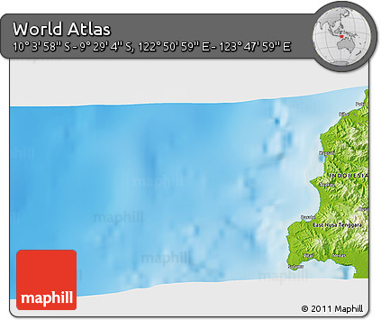 Physical 3D Map of the Area around 9° 46' 31" S, 123° 19' 29" E