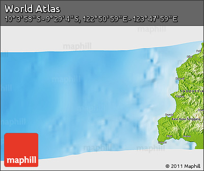 Physical 3D Map of the Area around 9° 46' 31" S, 123° 19' 29" E