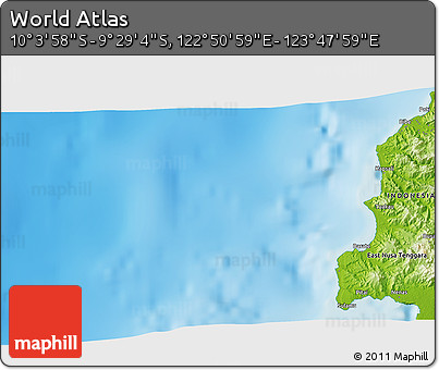 Physical 3D Map of the Area around 9° 46' 31" S, 123° 19' 29" E