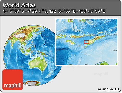 Physical Location Map of the Area around 9° 46' 31" S, 123° 19' 29" E