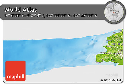 Physical Panoramic Map of the Area around 9° 46' 31" S, 123° 19' 29" E