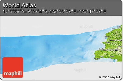 Physical Panoramic Map of the Area around 9° 46' 31" S, 123° 19' 29" E