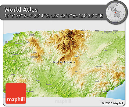 Physical 3D Map of the Area around 9° 46' 31" S, 124° 10' 30" E