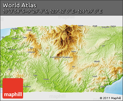 Physical 3D Map of the Area around 9° 46' 31" S, 124° 10' 30" E