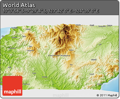 Physical 3D Map of the Area around 9° 46' 31" S, 124° 10' 30" E