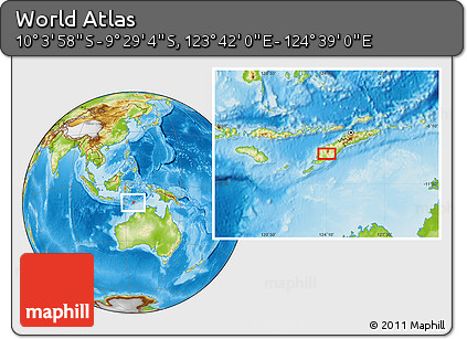 Physical Location Map of the Area around 9° 46' 31" S, 124° 10' 30" E